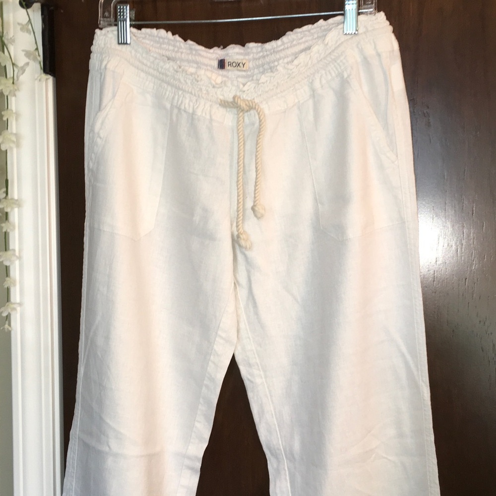 Roxy Women's Cream Wide Leg Linen Pants